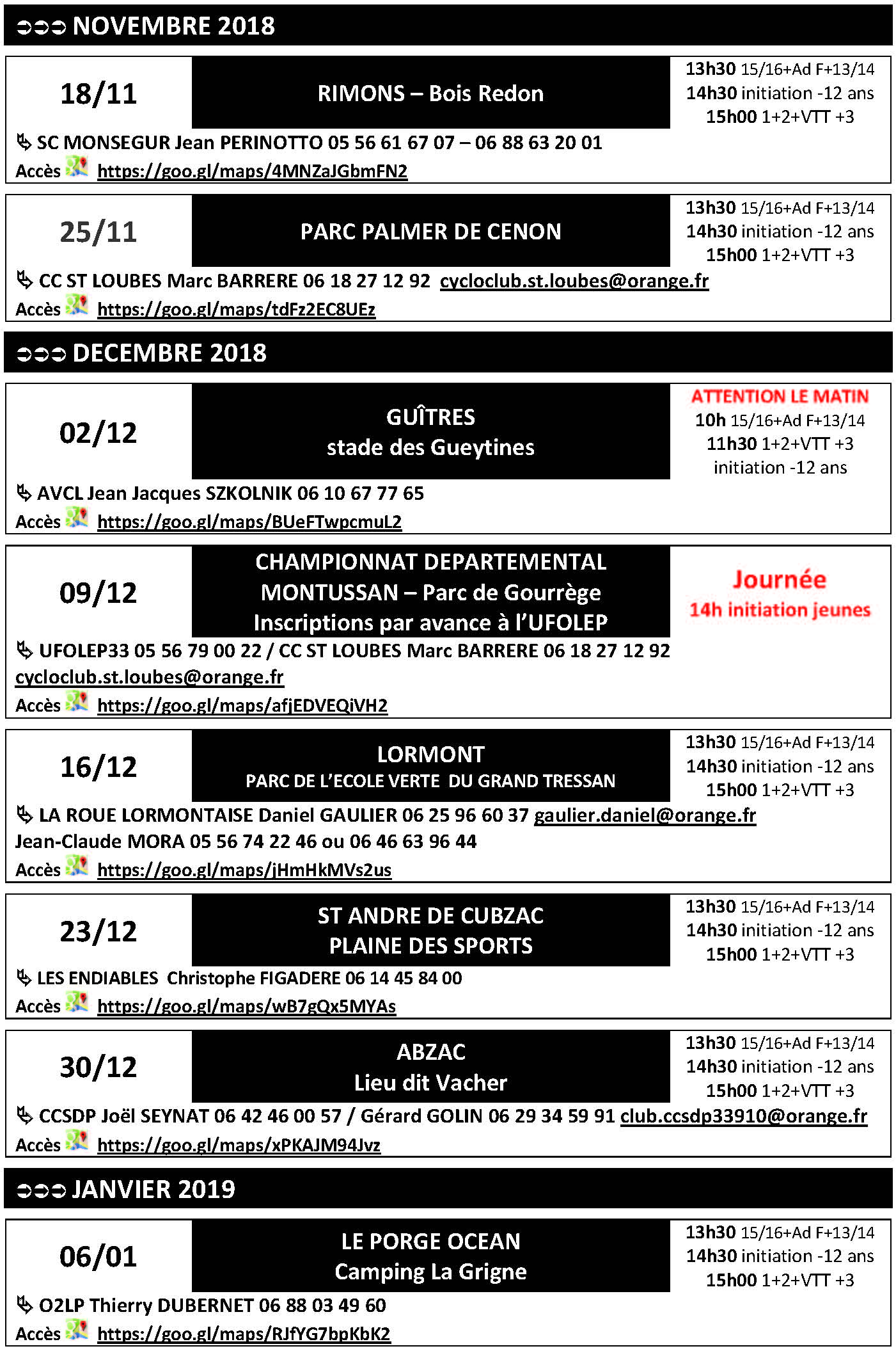 calendrier cyclocross33 - 2018-2019