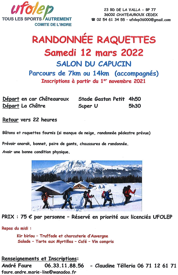 Calendrier Randonnée Pédestre Indre Et Loire 2023 Ufolep - Indre : - Rando Raquettes En Auvergne 2022